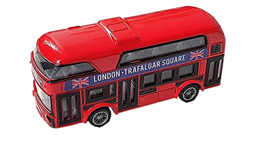 London Red Bus - Boris - Routemaster de dos pisos, piezas de metal fundido y plástico, modelo Pull Back and Go / Trafalgar Square, Union Jack Box, Reino Unido