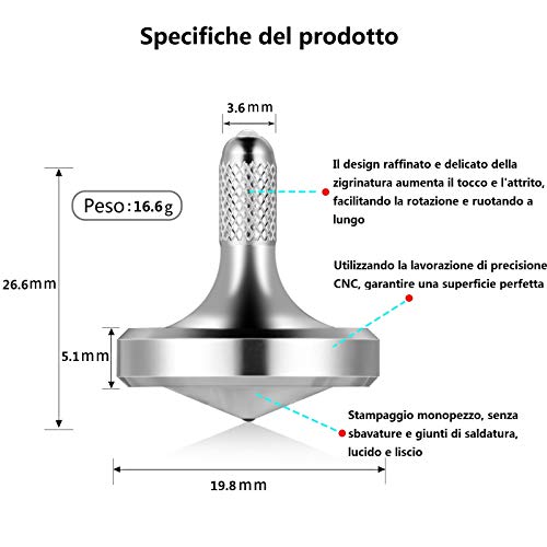 Loqatidis Peonza giratoria de Acero Inoxidable,Tiempo de Giro Superior a 7 Minutos,Juguetes de giroscopio de descompresión para Matar el Tiempo,Soporte rotación Invertida (S, Plata)