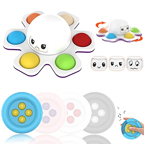 LORESJOY Simple Dimple Fidget Toy, Reversible Pulpo Llavero, Pulpo De Silicona Juguetes para aliviar el estrés, Pop it Juguete Sensorial Barato, Fidget Llaveros Accesorios Regalo (Blanco,1+1=2pcs)