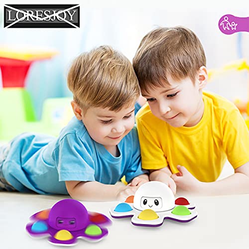 LORESJOY Simple Dimple Fidget Toy, Reversible Pulpo Llavero, Pulpo De Silicona Juguetes para aliviar el estrés, Pop it Juguete Sensorial Barato, Fidget Llaveros Accesorios Regalo (Blanco,1+1=2pcs)