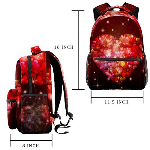 LORVIES Bling Love Hearts - Mochila de hombro para estudiantes escolares, bolsas de viaje