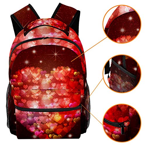 LORVIES Bling Love Hearts - Mochila de hombro para estudiantes escolares, bolsas de viaje