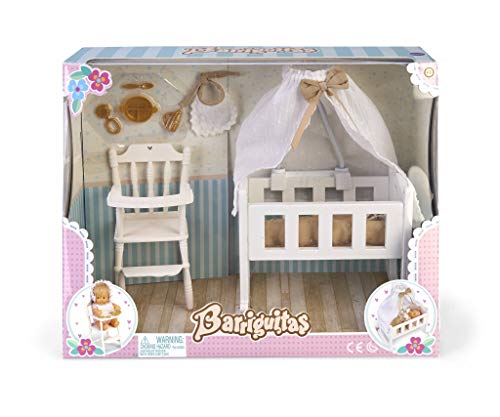 los Barriguitas Set De Cuna, Sillita Trona Y Accesorios para Bebé (Famosa 700015557) + Set De Bebé con Ropita Azul Y Mascota De Punto (Famosa 700015697)