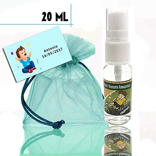 Lote de 15 Botes de Gel Desinfectante 20 ml con Pegatina Niño Fútbol, Tarjeta y Bolsa de Organza. Salud e Higiene. Regalos y Detalles para Bodas, Bautizos, Comuniones y Cumpleaños. Navidad y Reyes.