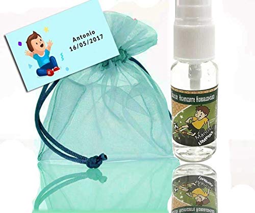 Lote de 15 Botes de Gel Desinfectante 20 ml con Pegatina Niño Fútbol, Tarjeta y Bolsa de Organza. Salud e Higiene. Regalos y Detalles para Bodas, Bautizos, Comuniones y Cumpleaños. Navidad y Reyes.