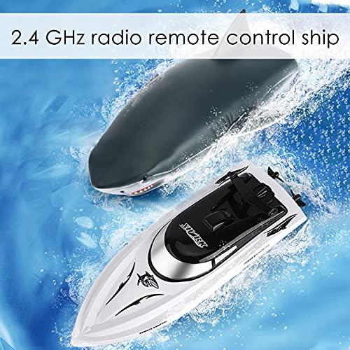 LQKYWNA Barco De Control Remoto Barco De Alta Velocidad RC De 2,4 GHz con Cubierta De Tiburón Simulada Desmontable Diseño Impermeable Potentes Juguetes Acuáticos para Niños Y Adultos