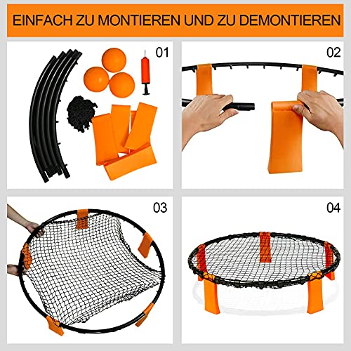 LUCKSWET Spike Ball Set de juego, juego de equipo, césped, juego de voleibol, juego de Strike Ball, juego de roundnet con 3 pelotas para exteriores, casa, jardín, playa, parque