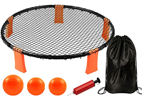 LUCKSWET Spike Ball Set de juego, juego de equipo, césped, juego de voleibol, juego de Strike Ball, juego de roundnet con 3 pelotas para exteriores, casa, jardín, playa, parque