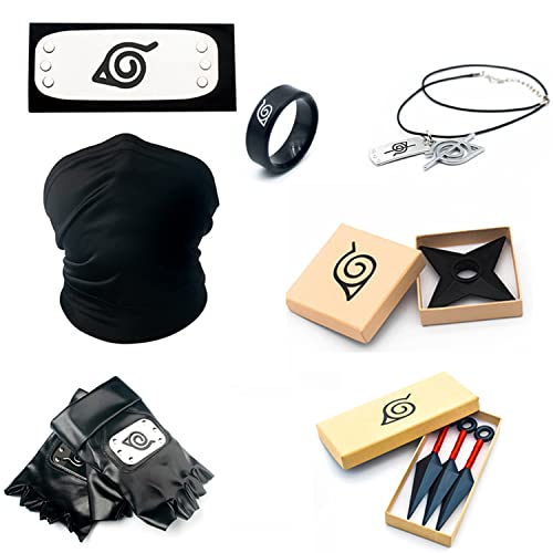 LuckyVIP Naruto Cosplay Konoha diadema anillo Uzumaki Naruto collar colgante kakashi máscara guantes juguetes juguetes de plástico Ninja disfraz accesorios para niños niñas juguetes para niños