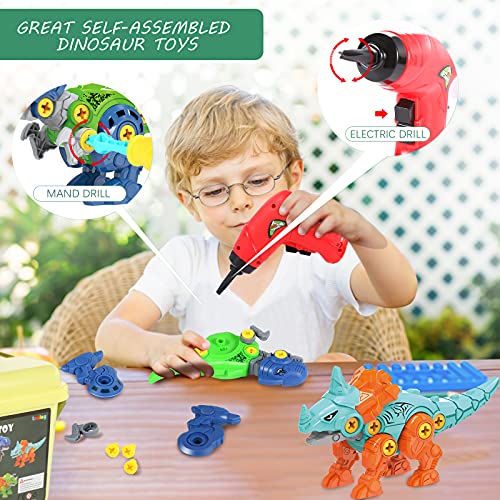 Luclay Dinosaurios Juguetes para Niños con Caja de Almacenamiento Taladro Eléctrico, STEM Learning Construction Engineering Play Kit para niños y niñas de 3 4 5 6 7