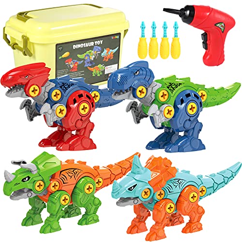 Luclay Dinosaurios Juguetes para Niños con Caja de Almacenamiento Taladro Eléctrico, STEM Learning Construction Engineering Play Kit para niños y niñas de 3 4 5 6 7