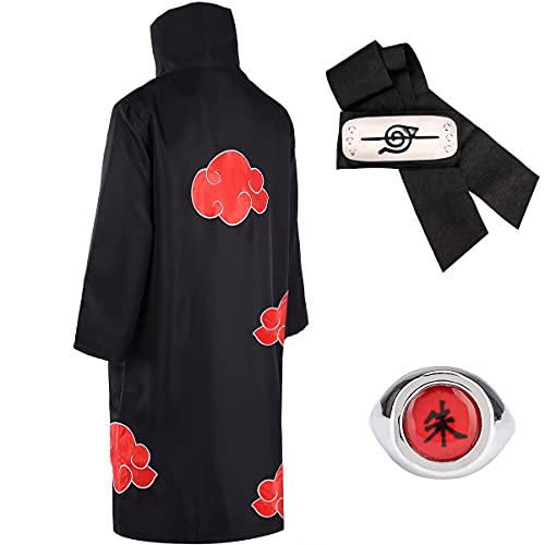 LUOWAN Capa de Akatsuki Itachi,Anime Naruto Akatsuki Uchiha Itachi Shuriken Frente Diadema Accesorios Trajes Cosplay Accesorios… (XS)