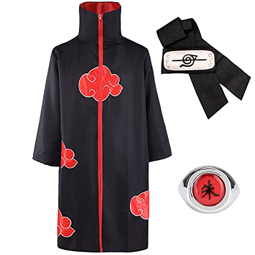 LUOWAN Capa de Akatsuki Itachi,Anime Naruto Akatsuki Uchiha Itachi Shuriken Frente Diadema Accesorios Trajes Cosplay Accesorios… (XS)