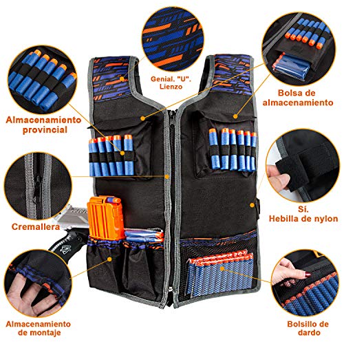 LVHERO Último El Kit Chaleco Táctico para Nerf Guns con Dardos de Recarga, Bolsa de Dardos, Pulsera, máscara de Tubo Facial, Clips de Recarga rápida y Gafas Protectoras para niños