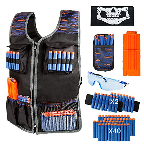 LVHERO Último El Kit Chaleco Táctico para Nerf Guns con Dardos de Recarga, Bolsa de Dardos, Pulsera, máscara de Tubo Facial, Clips de Recarga rápida y Gafas Protectoras para niños