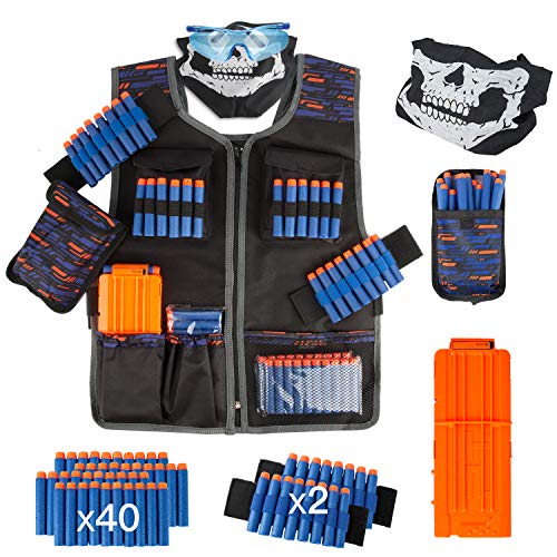 LVHERO Último El Kit Chaleco Táctico para Nerf Guns con Dardos de Recarga, Bolsa de Dardos, Pulsera, máscara de Tubo Facial, Clips de Recarga rápida y Gafas Protectoras para niños