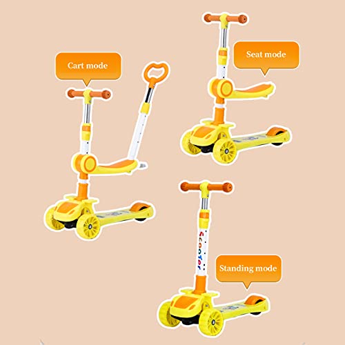 LWKBE Scooter Plegable 3-en-1 Cochecito/Scooter/Bicicleta de Balance, Ruedas de Flash y música. para niños y niños pequeños y niñas Durante 2-8 años,Amarillo