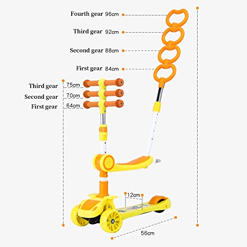 LWKBE Scooter Plegable 3-en-1 Cochecito/Scooter/Bicicleta de Balance, Ruedas de Flash y música. para niños y niños pequeños y niñas Durante 2-8 años,Amarillo