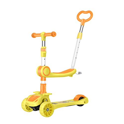 LWKBE Scooter Plegable 3-en-1 Cochecito/Scooter/Bicicleta de Balance, Ruedas de Flash y música. para niños y niños pequeños y niñas Durante 2-8 años,Amarillo