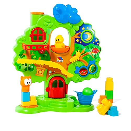 M MOLTO Árbol de Actividades Musical, Juguete de Desarrollo con 10 Accesorios, 6 Bloques, 2 Bolas, 1 Figura Patito, 1 Figura búho. Su Alegre música divertirá a los mas peques.