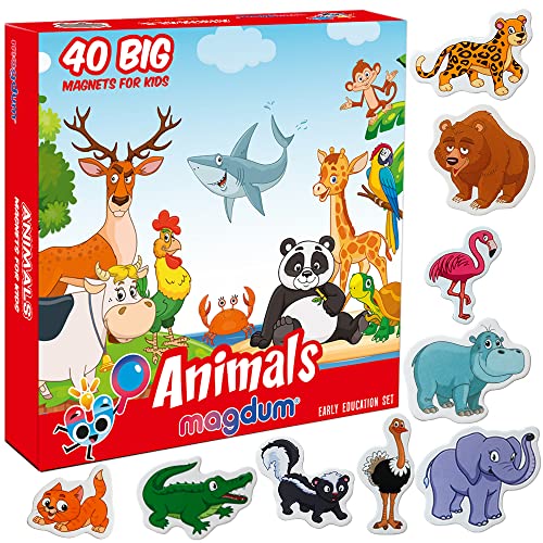 MAGDUM Imanes nevera niños Animales - 40 Grandes imanes bebes - Montessori bebe - Animales de juguete - Juguetes bebes - Juegos educativos niños - Nevera juguete - Iman de nevera - Animales granja