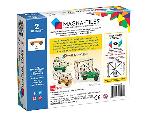 Magna-Tiles Cars Expansion Set, The Original Magnetic Building Tiles For Creative Open-Ended Play, Educational Toys For Children Ages 3 Years + (2 Pieces) (16022)