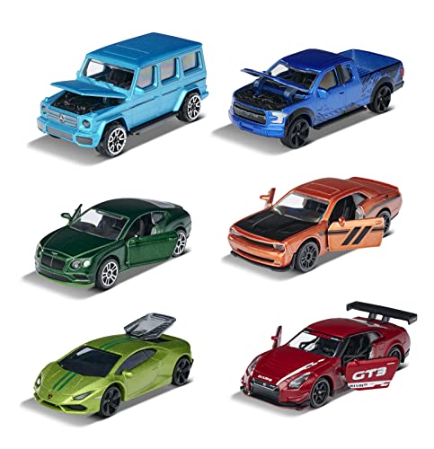 Majorette 212054024Q01 Limited Edition 7 – Juego de 6 Coches de Juguete de Metal Cromado Mate, con Rueda Libre y Piezas de Apertura, Incluye Tarjeta Coleccionable