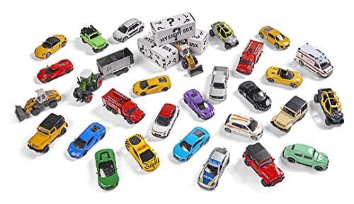 Majorette Juego de 30 + 3 Coches de Juguete, 10 Coches de Primera Calidad, 3 vehículos Especiales VW Escarabajo, Lamborghini, Porsche, Mercedes, Reno, Audi, 1:64, 7,5 cm, Incluye Caja de Herramientas