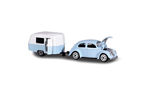 Majorette Vintage Trailer, Surtido de vehículos en Miniatura, Juego con vehículo y Remolque, Coche de Juguete con Colgante de Metal, 3 Diferentes Modelos, Entrega: 1 Set Aleatorio 7,5 cm.