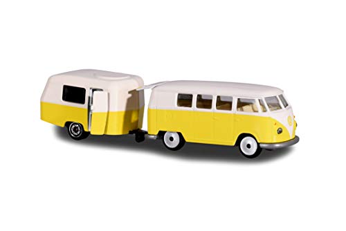 Majorette Vintage Trailer, Surtido de vehículos en Miniatura, Juego con vehículo y Remolque, Coche de Juguete con Colgante de Metal, 3 Diferentes Modelos, Entrega: 1 Set Aleatorio 7,5 cm.