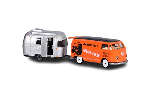 Majorette Vintage Trailer, Surtido de vehículos en Miniatura, Juego con vehículo y Remolque, Coche de Juguete con Colgante de Metal, 3 Diferentes Modelos, Entrega: 1 Set Aleatorio 7,5 cm.