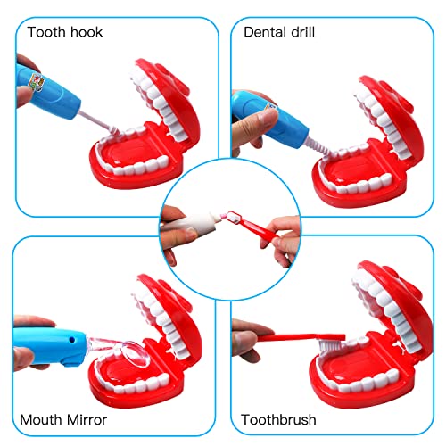 Maletin Medicos Juguete, Kit médico para Dentistas Infantiles, Juego Médico de Simulación, Disfraz Médico para Niños, Estuche de Transporte Médico con Estetoscopio de Luz y Sonido para Niños 3+