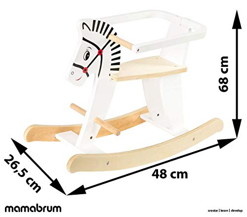 mamabrum Balancín Bebé de Madera - Caballito Balancín para Bebés con Barreras de Seguridad Extraíbles - Estable y Seguro - Juguete Tradicional para Niños a Partir de 1 Año