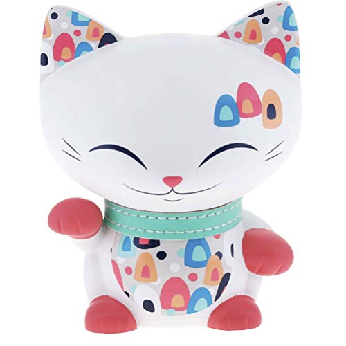 MANI THE LUCKY CAT Chat Porte Bonheur Blanc Collier Turquoise 11cm