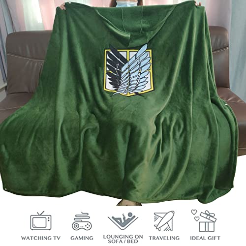 Manta de Ataque a Titán Capa: Capa de Cosplay Disfraz de Halloween con capucha Poncho de felpa verde suave y cálido Anime acogedor abrigo de ángel divertido chal de lana adulto niño de 170 x 120 cm