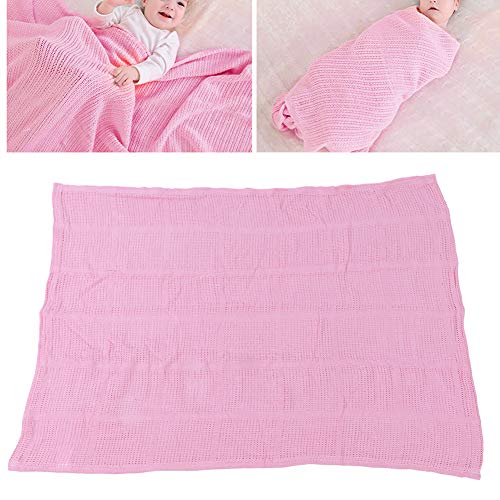 Manta de bebé, Unisex Manta de bebé Celular de algodón Puro para Cama de Cuna Moisés Cuna de Cesta Cuna Transpirable de usos múltiples Manta de pañales para bebé(Rosado)