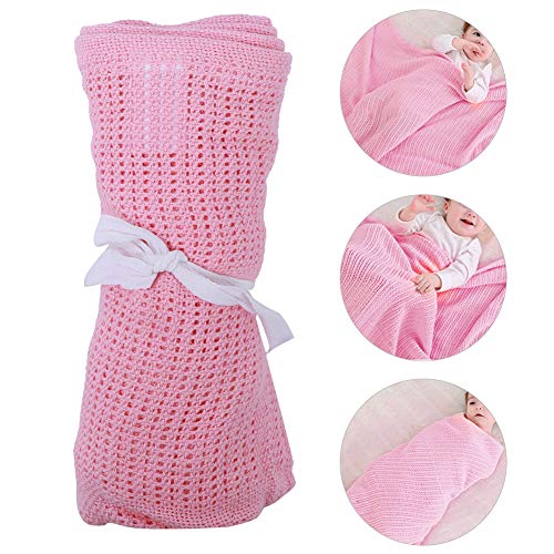 Manta de bebé, Unisex Manta de bebé Celular de algodón Puro para Cama de Cuna Moisés Cuna de Cesta Cuna Transpirable de usos múltiples Manta de pañales para bebé(Rosado)