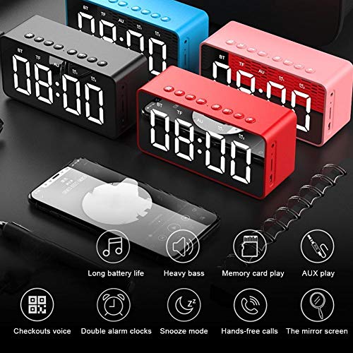 Maquer Mini Altavoz FM, Altavoz Inalámbrico Portátil, Altavoces Bluetooth con Reloj Despertador Inteligente Altavoz Estéreo de Graves Pesados ​​con Visualización de Tiempo, Batería de Larga(Rosado)