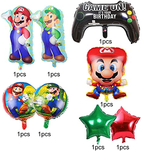 Mario Bros Globo Aluminio Globo Mario Bros Globos de Fiesta Mario Bros Helium Foil Balloons Cumpleaños Suministros de Fiesta - 9 Piezas