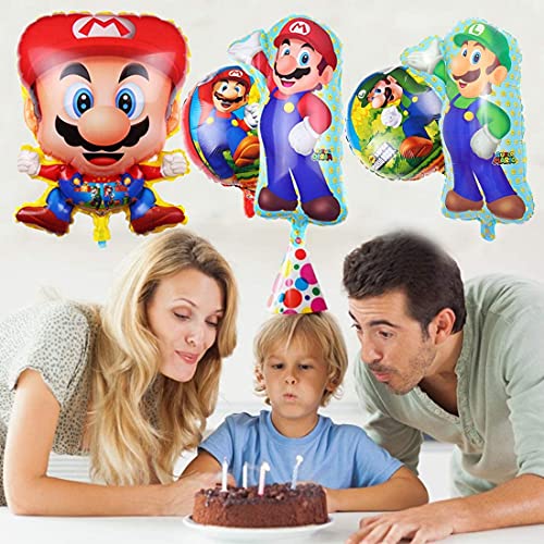 Mario Bros Globo Aluminio Globo Mario Bros Globos de Fiesta Mario Bros Helium Foil Balloons Cumpleaños Suministros de Fiesta - 9 Piezas