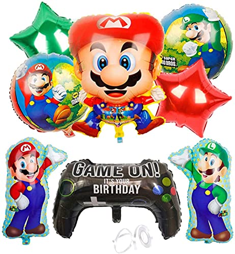 Mario Bros Globo Aluminio Globo Mario Bros Globos de Fiesta Mario Bros Helium Foil Balloons Cumpleaños Suministros de Fiesta - 9 Piezas