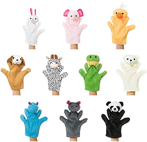 Marionetas de mano 10 tipos de animales de granja, marionetas de mano de felpa, juguetes de simulación, boca móvil, adecuada para juegos de rol y narración (10 piezas)