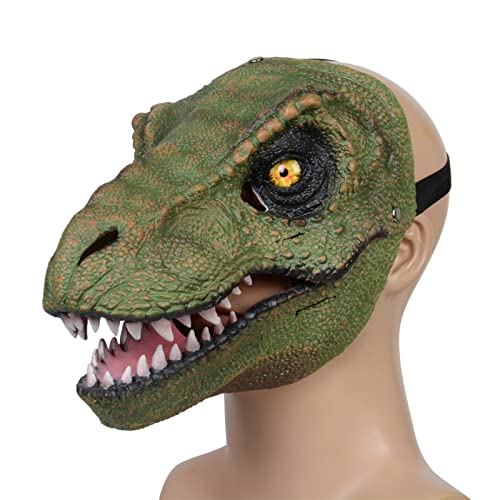 Máscara de dinosaurio, máscara de dinosaurio con mandíbula móvil, máscara de dinosaurio realista de tiranosaurio Rex/Velociraptor, accesorios de fiesta de Dino Cosplay (dinosaurio verde)