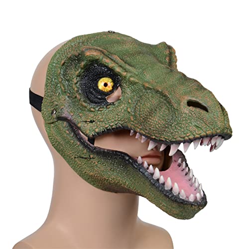 Máscara de dinosaurio, máscara de dinosaurio con mandíbula móvil, máscara de dinosaurio realista de tiranosaurio Rex/Velociraptor, accesorios de fiesta de Dino Cosplay (dinosaurio verde)