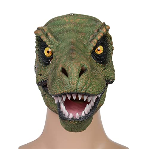 Máscara de dinosaurio, máscara de dinosaurio con mandíbula móvil, máscara de dinosaurio realista de tiranosaurio Rex/Velociraptor, accesorios de fiesta de Dino Cosplay (dinosaurio verde)