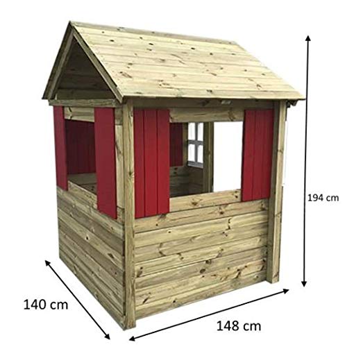 MASGAMES | Casita Infantil de Madera Fresita Deluxe XL | Casita de jardín Alta (194 cm) | Madera tratada para Exterior | Uso doméstico |