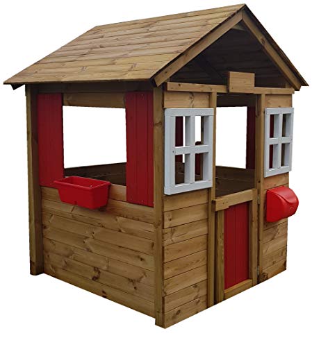 MASGAMES | Casita Infantil de Madera Fresita Deluxe XL | Casita de jardín Alta (194 cm) | Madera tratada para Exterior | Uso doméstico |