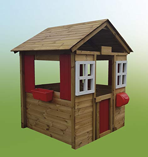 MASGAMES | Casita Infantil de Madera Fresita Deluxe XL | Casita de jardín Alta (194 cm) | Madera tratada para Exterior | Uso doméstico |