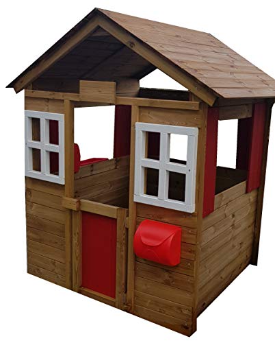 MASGAMES | Casita Infantil de Madera Fresita Deluxe XL | Casita de jardín Alta (194 cm) | Madera tratada para Exterior | Uso doméstico |