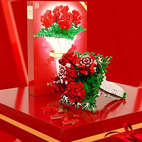 MASSAGERS Kit Bloques Construcción Ramo,para el Día San Valentín,Regalo Creativo,Rosa,Compatible con Lego Bouquet 474 PCS Modelo Bloques Construcción Ramo Rosas